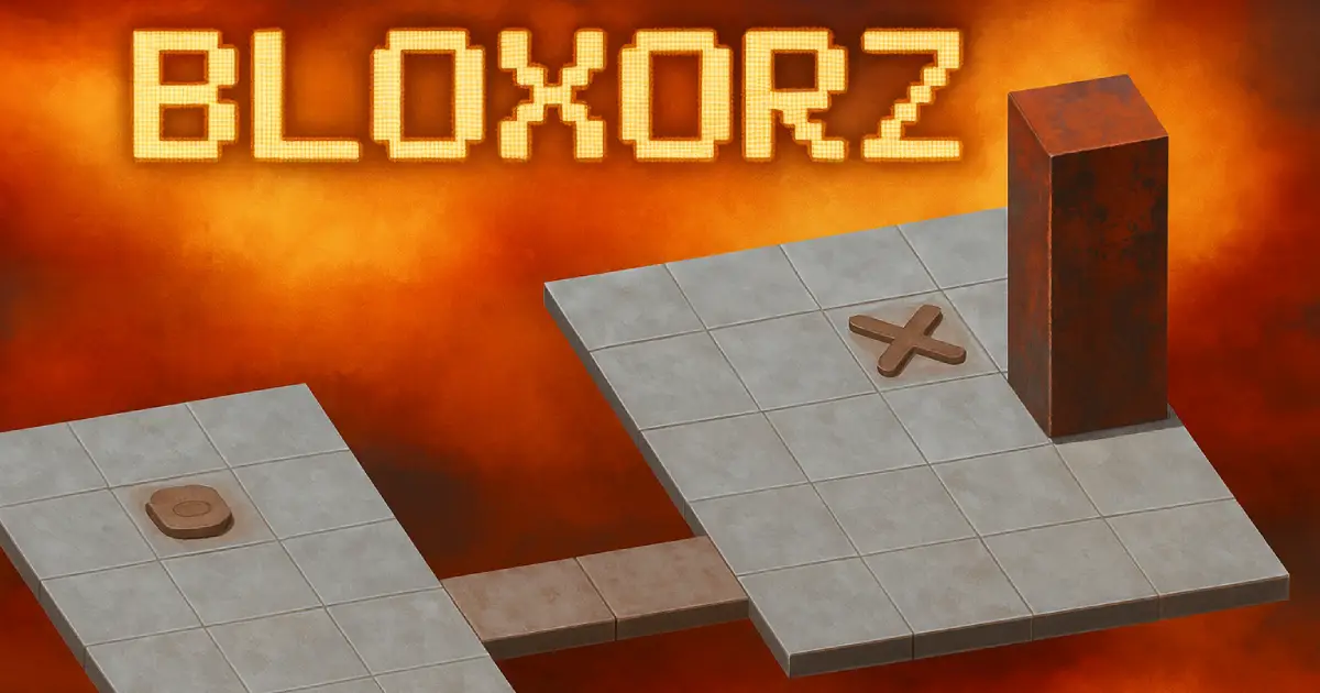 Bloxorz block rolling across suspended platform tiles