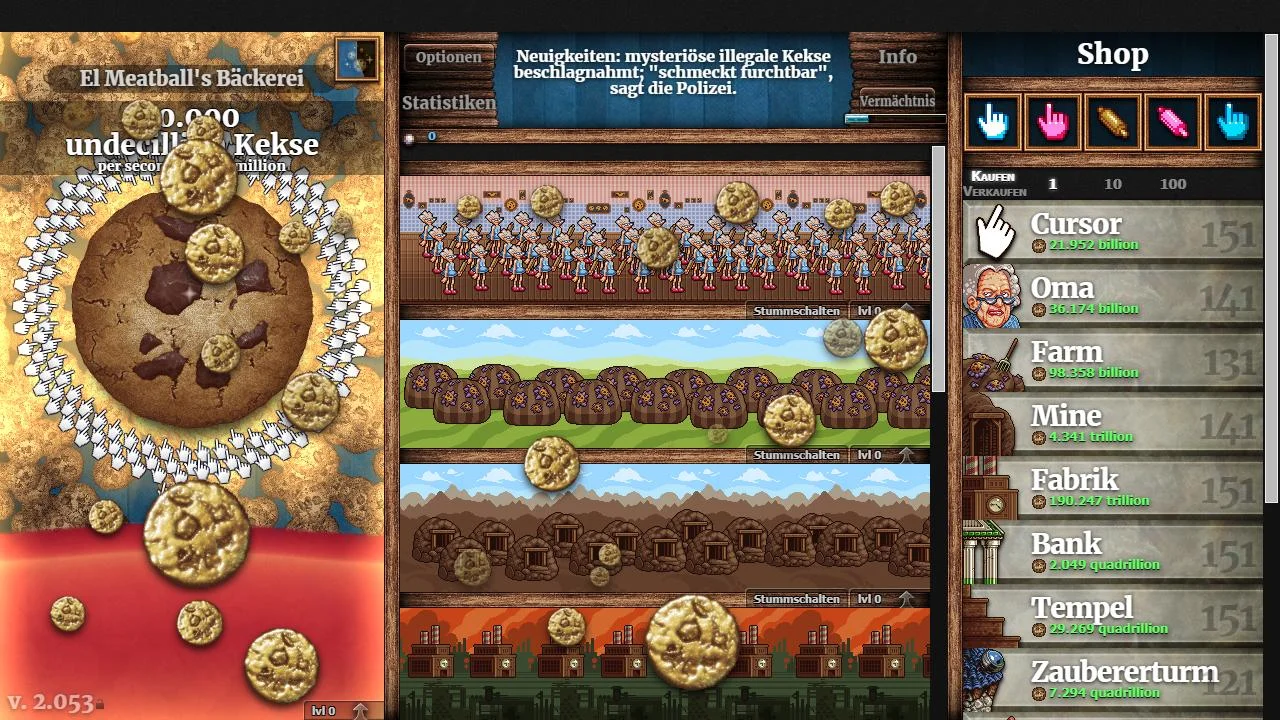 Cookie Clicker golden cookie event and prestige system screen
