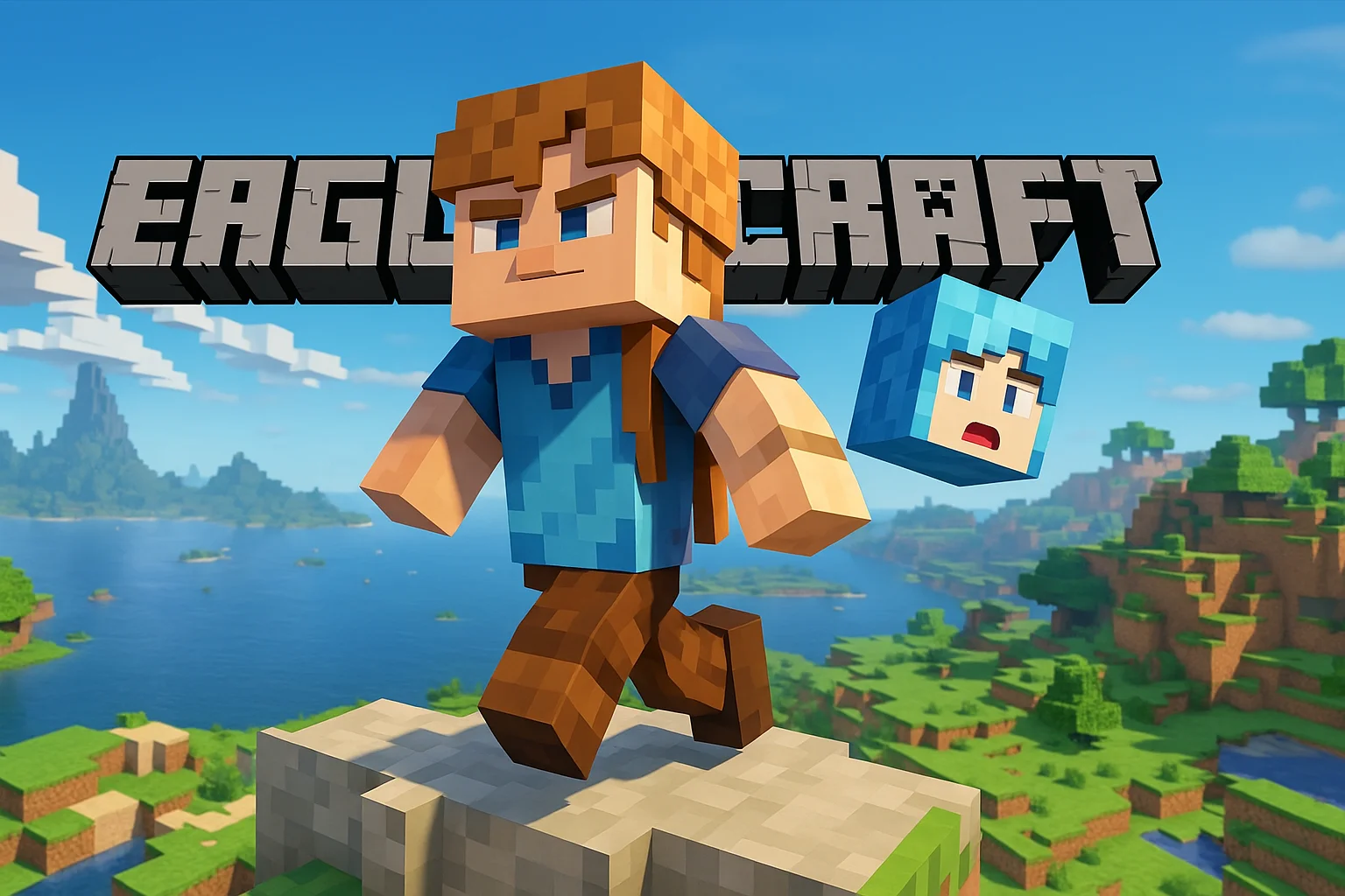 Eaglercraft player building a base in a block world