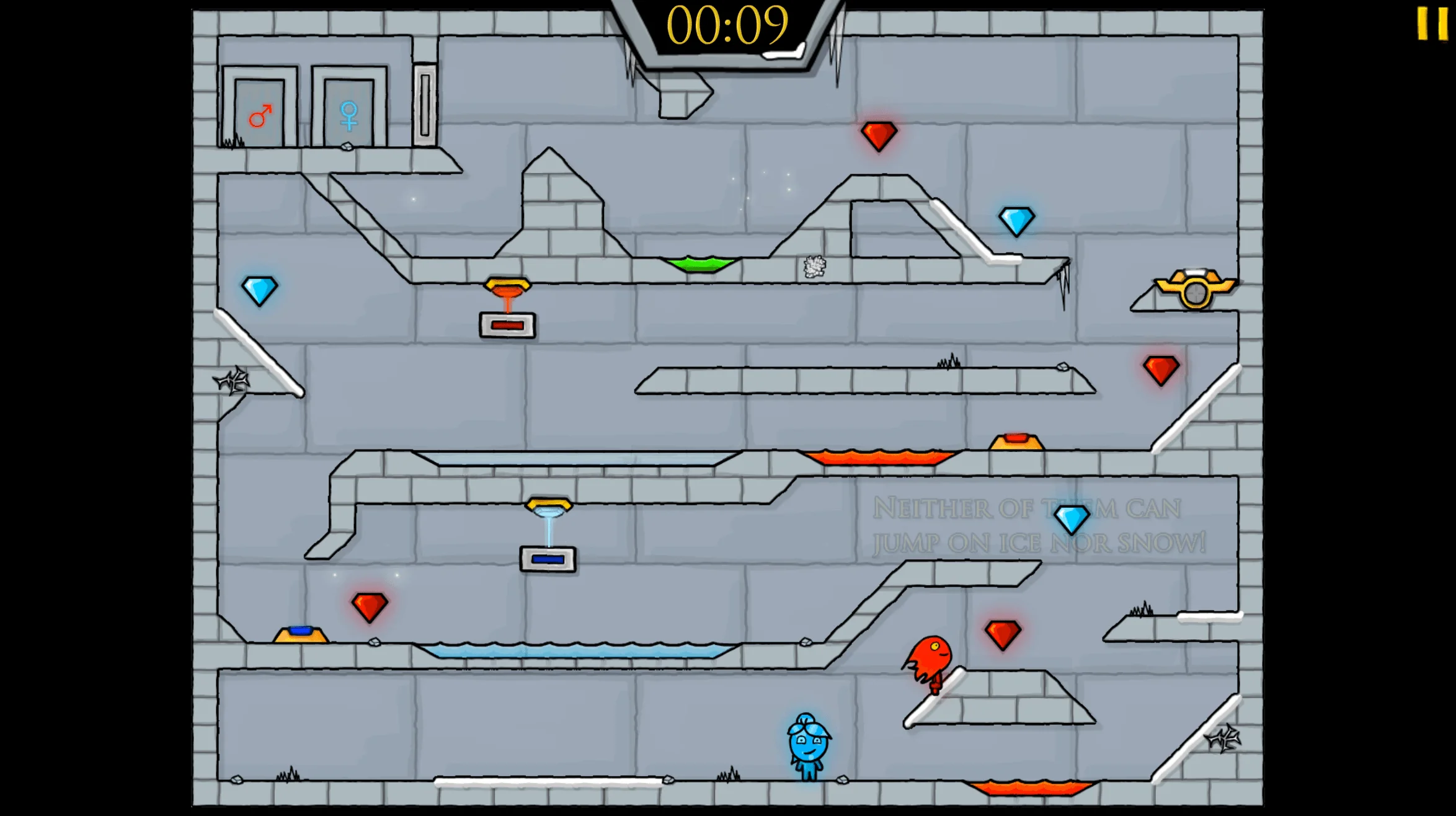 Fireboy and Watergirl 3 characters navigating crystal temple puzzles