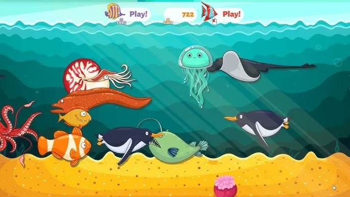 Fish Eat Fish multiplayer split-screen with three players competing