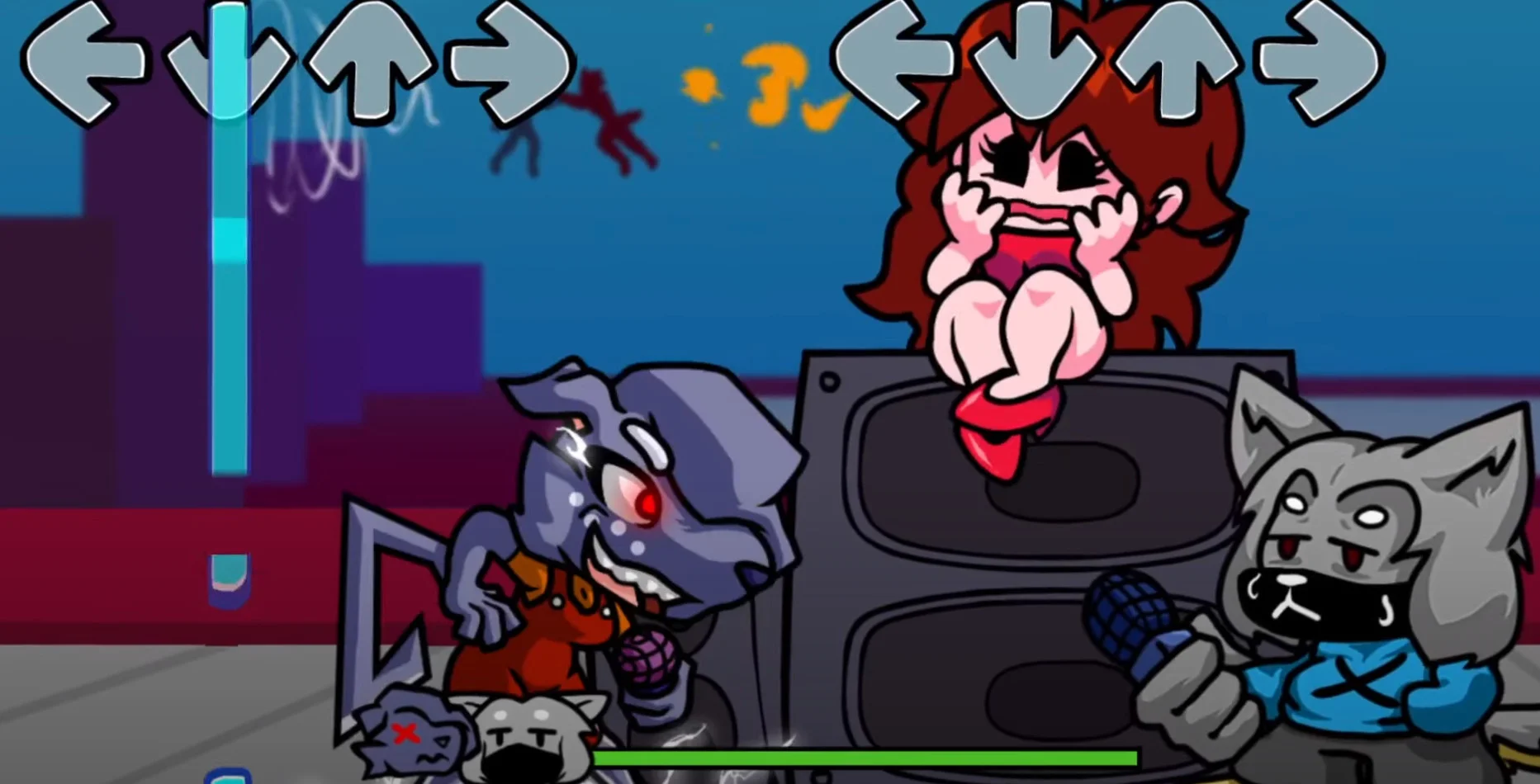 FNF VS XE rhythm chart with dense directional notes