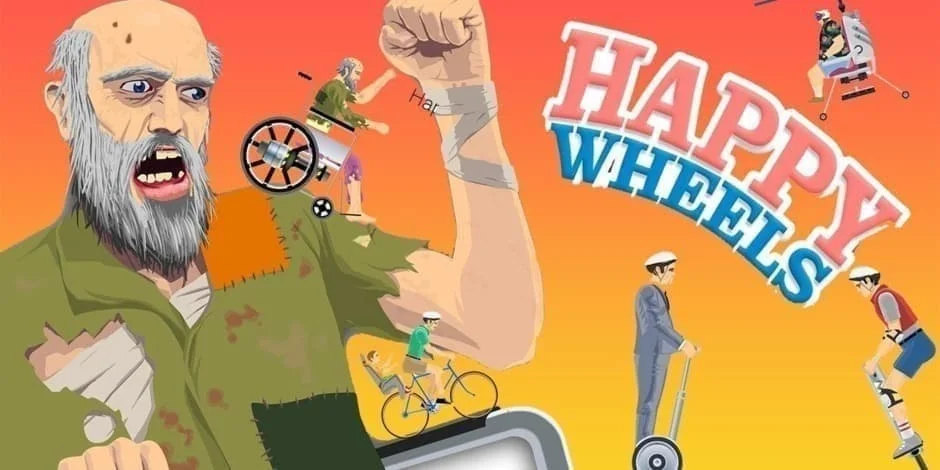 Happy Wheels high-speed section with ramps and hazards