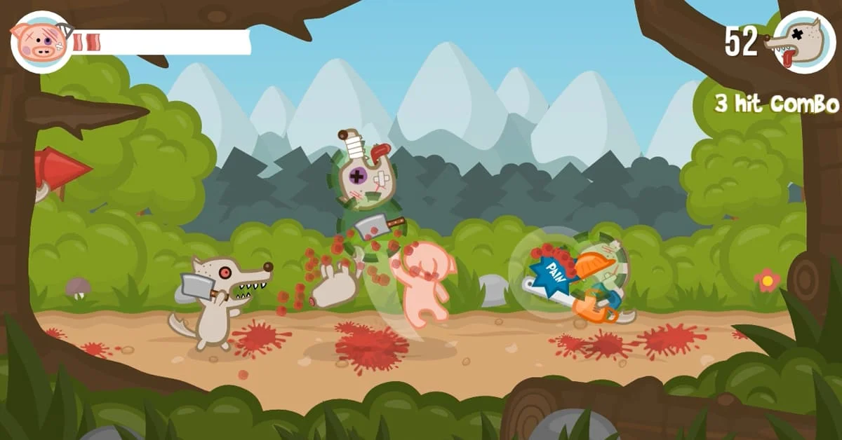 Iron Snout pig fighter countering wolf attacks from both sides