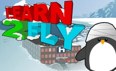 Learn to Fly 2 penguin launching from a snowy ramp with rocket booster