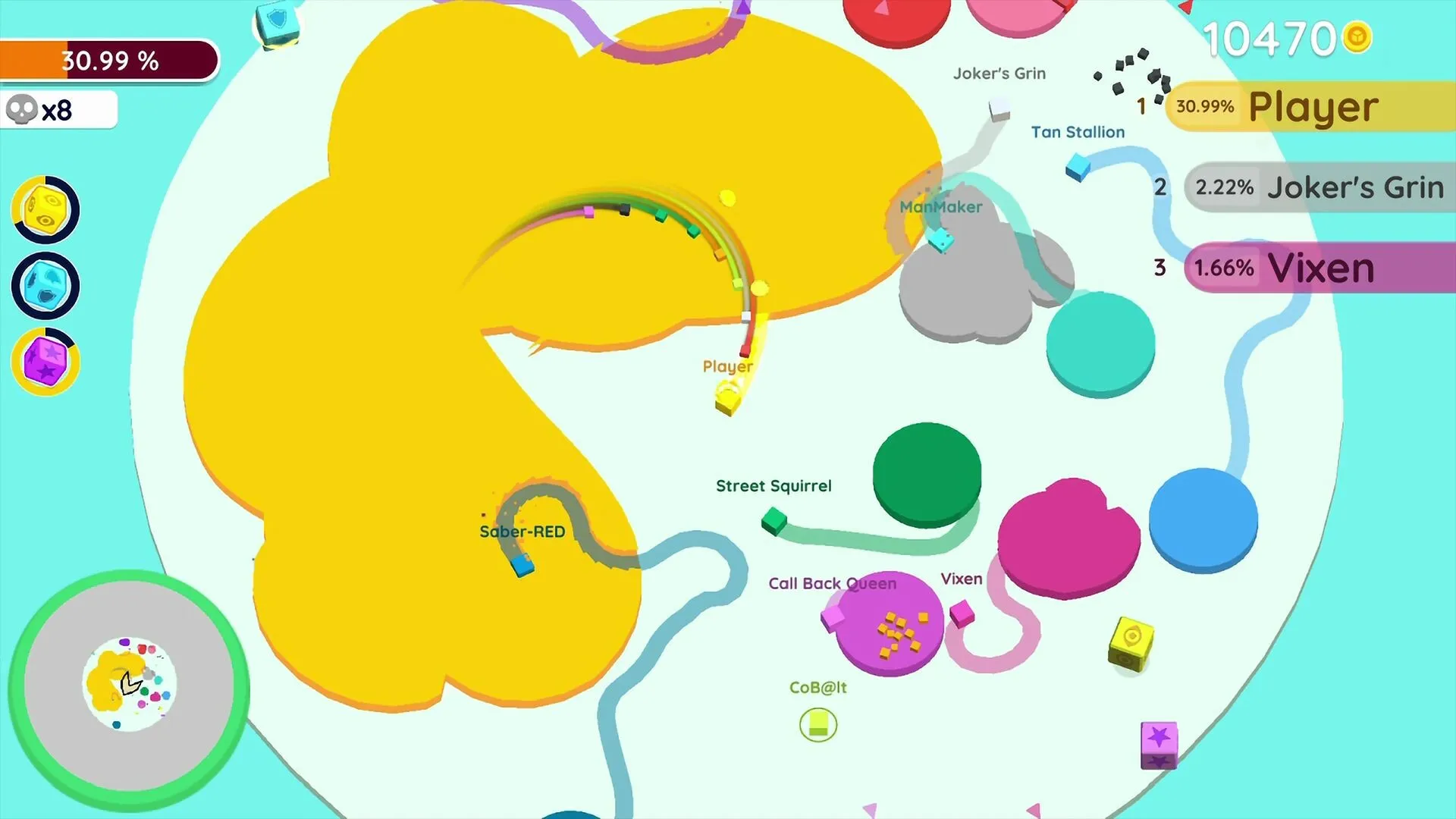 Paper.io match with multiple players competing for map control