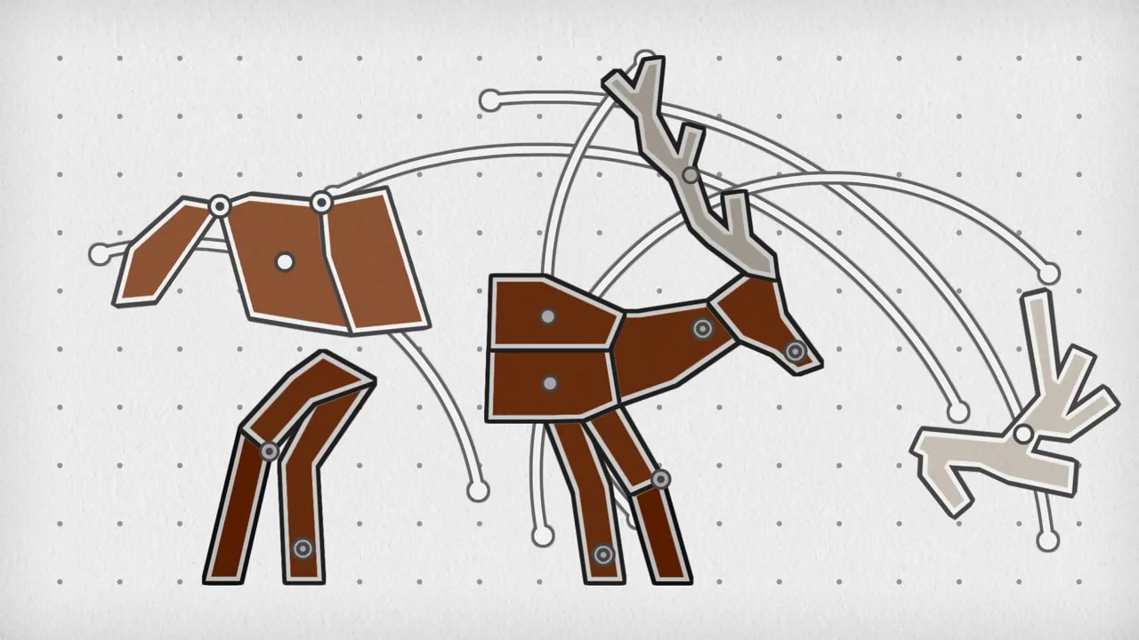 Shape Fold puzzle with connected pieces rotating into a target outline