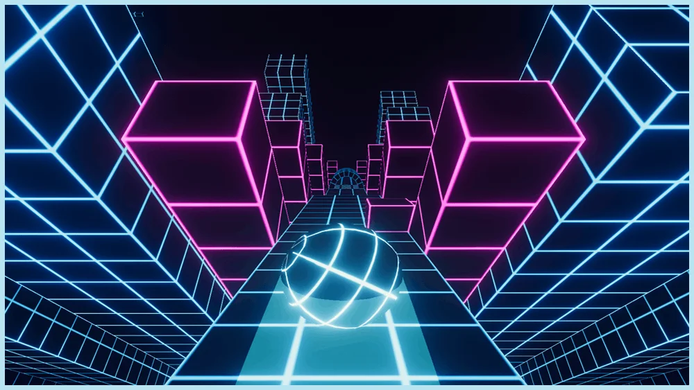 Slope 3 neon ball speeding through futuristic obstacle track