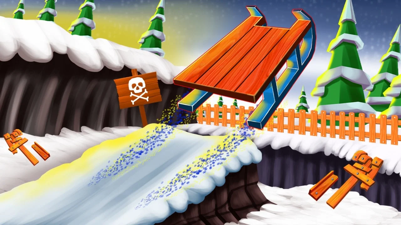 Snow Rider 3D sled racing down snowy track with winter obstacles