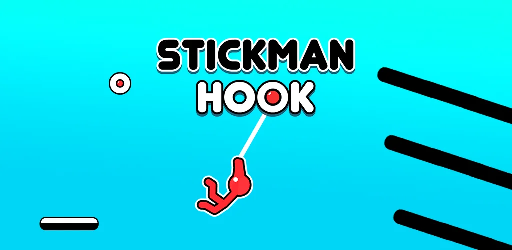 Stickman Hook character swinging between hook points over obstacles