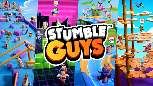 Stumble Guys players running through colorful obstacle course