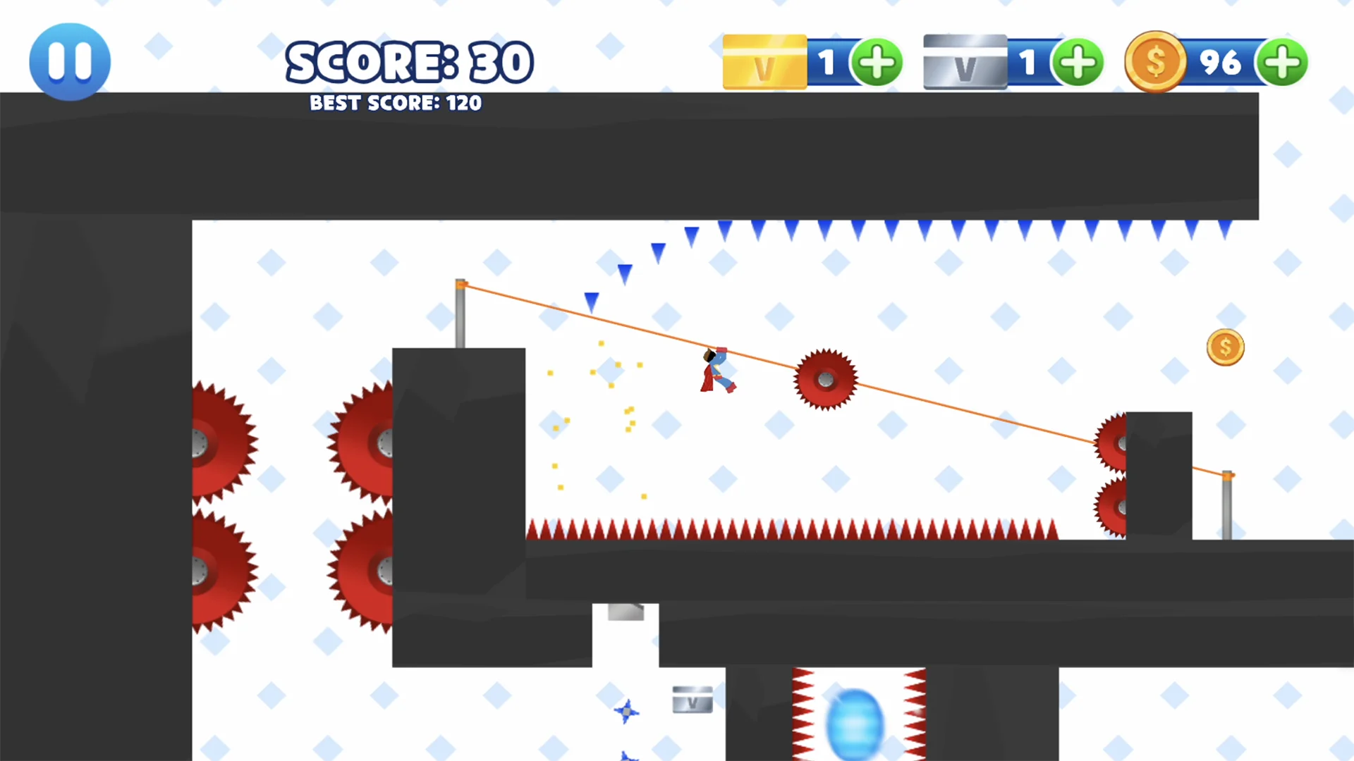 Vex 8 stickman navigating spike traps and moving platforms